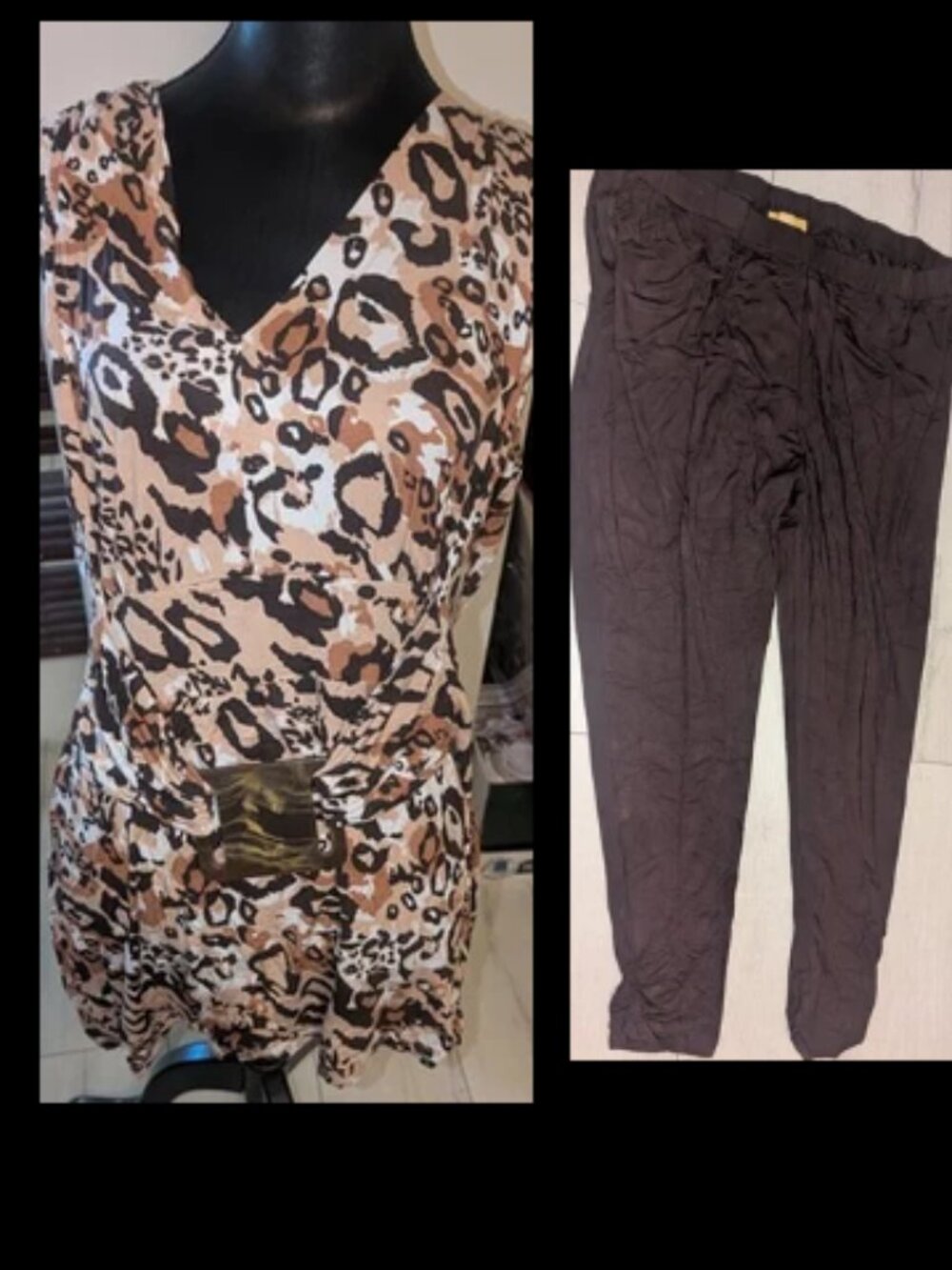 NEW Liz Lange Leopard Print Sleeveless Blouse Top W/ Brown Leggings Pants Sz 2X